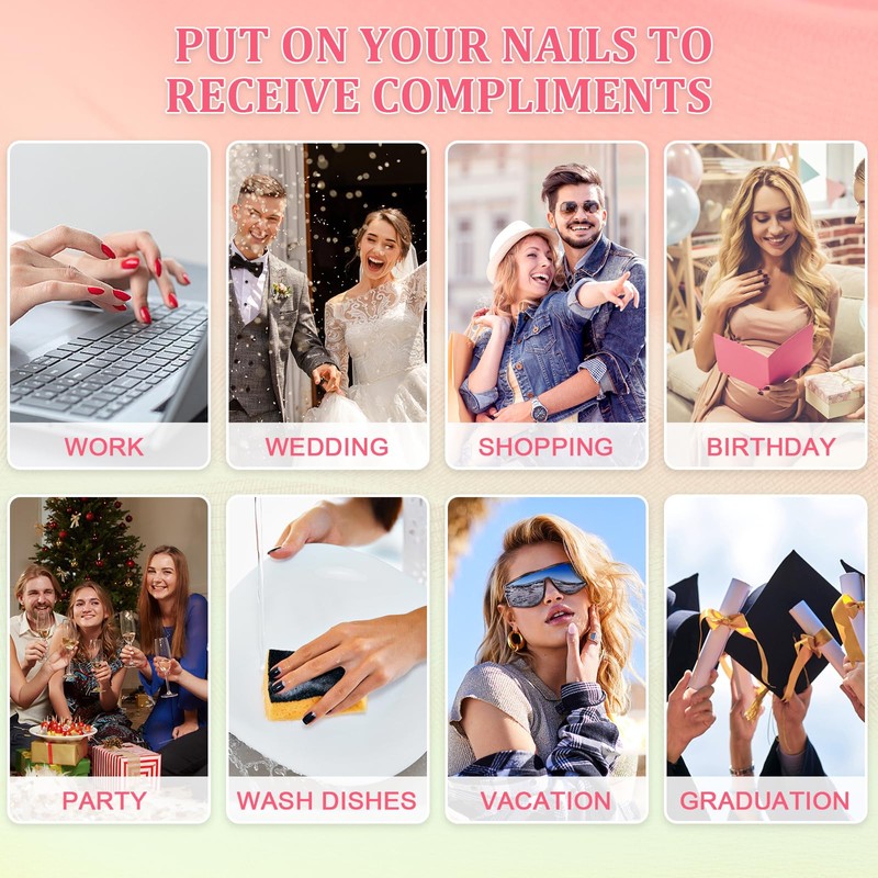 24Pcs Square False Nails Short, French Pink Tip Nude Press