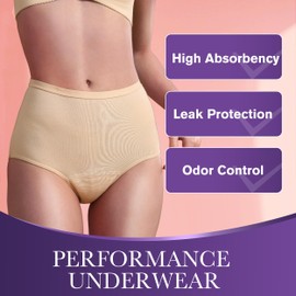 REELINDRY Incontinence Underwear for Women Leak Proof Absorbency Bladder Control Washable Postpartum High Waist Panties 3 Pack (3 Beige, XL)