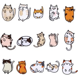 Uonlytech 15Piezas Parche Forma de Gato para Coser y Decorar Ropa y Mochilas para Manualidades Reciclaje