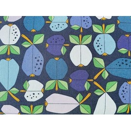 Under The Apple Tree - Orchard - Deep Blue Unbleached Canvas - Loes Van Oosten - Cotton + Steel Canvas Fabric - LV503-DB6UC 1/2 Yard 44