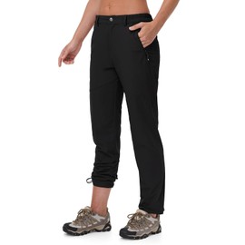 TBMPOY Women's Lightweight Hiking Pants Water Resistant Quick Dry Travel Work Outdoor Fishing Pants Zipper Pockets Black S