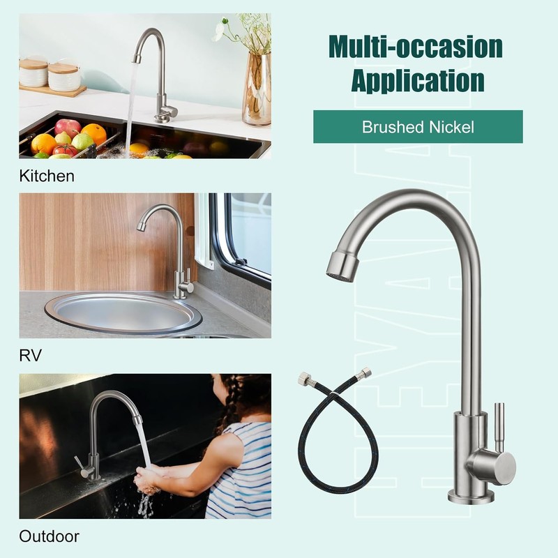 Heyalan Single Handle Cold Water Bar Sink Faucet,360° Swivel,Brushed Nickel