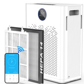Air Purifiers for Home Large Room up to 2800ft², Smart Wifi Air Purifier with PM2.5 Sensor, HEPA H14 Washable Filter Sleep Mode 22dB with Timer, Air Cleaner for Dust Odors Pollen Dander (White-WIFI)