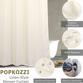 Cream Extra Long Shower Curtain: 96 Inch Linen Textured Beige Waterproof Washable Polyester Cloth Shower Curtains for Bathroom - Simple Elegant Bath Curtain Liner - 72x96