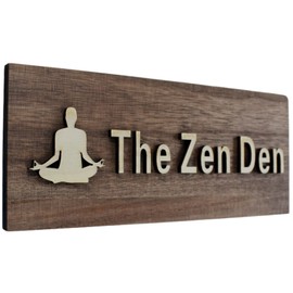 FIREFLYWEB The Zen Den signs Room Decor Meditation in Progress Wall Hanging Sign,Inspirational Wooden Door Plaque for Yoga Studio Bedroom Decoration (Brown)