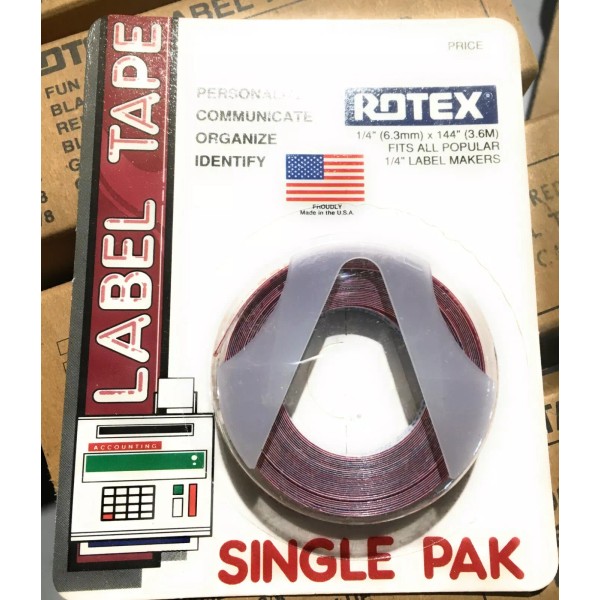 Rotex 1/4” Manual Embossed Label Maker Tape Red 144" New