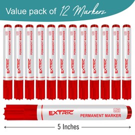 EXTRIC Permanent Markers, Chisel Tip, Red, Quick Drying Ink, Works on Paper, wood, Plastic, metal and Glass, Great for Home, Office and School use