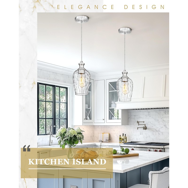 Audickic Pendant Lights Kitchen Island, Modern Brushed Nickel Hanging Lights