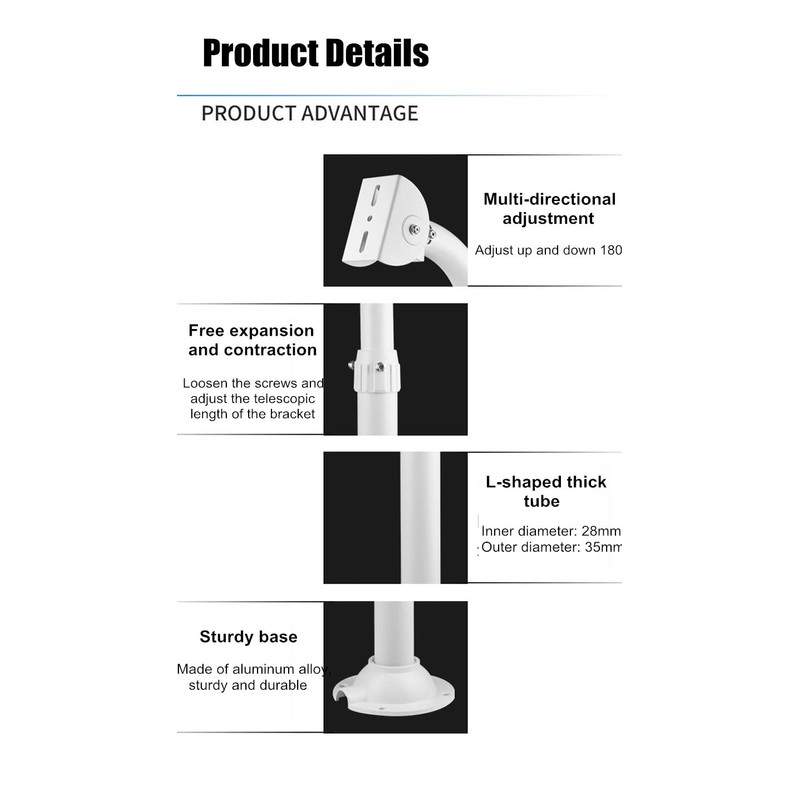 V-Fiabilidad J-Shaped Security Camera Mounting Bracket Extender Pole,30-60cm Adjustable Ceiling