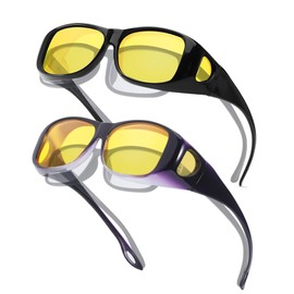 Myiaur 2 Pack Night Driving Over Glasses for Women Men Polarised Anti Glare Headlight Glasses Yellow Lens for Nighttime, Rainy& Foggy Conditions