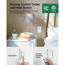 treewell Remote Control Outlet Wireless Wall Mounted Light Switch, Programmable and Expandable Remote Light Switch Kit, No Wiring Needed, 200 Ft RF Range, 15A/1875W, Compact Design, ETL Listed