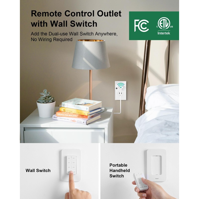 treewell Remote Control Outlet Wireless Wall Mounted Light Switch, Programmable