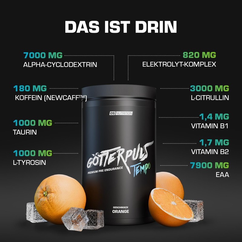 OS NUTRITION Götterpuls Tempo Premium Pre Endurance Drink 560 g