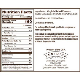 FERIDIES Assorted Super Extra Large Seasoned Virginia Peanuts 9oz Vacuum Sealed Tins (Pack of 6)