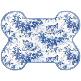 Caspari Dog Toile Die-Cut Pet Bowl Mat in Blue, 2 Count