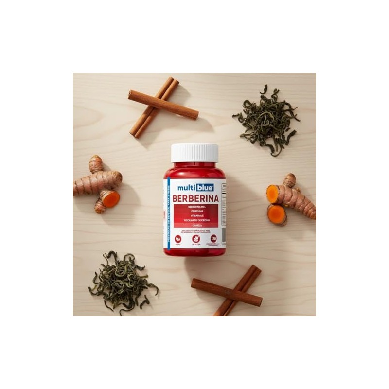 MultiBlue - Berberina 120 Cápsulas | Vitamina E, Cúrcuma, Canela