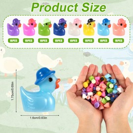 80pcs Colorful Mini Resin Ducks, Little Ducks Miniature Resin Cowboy Ducks Tiny Duck Small Duck Ornaments with Hat for Dollhouse Garden Landscape DIY (8 Colors)