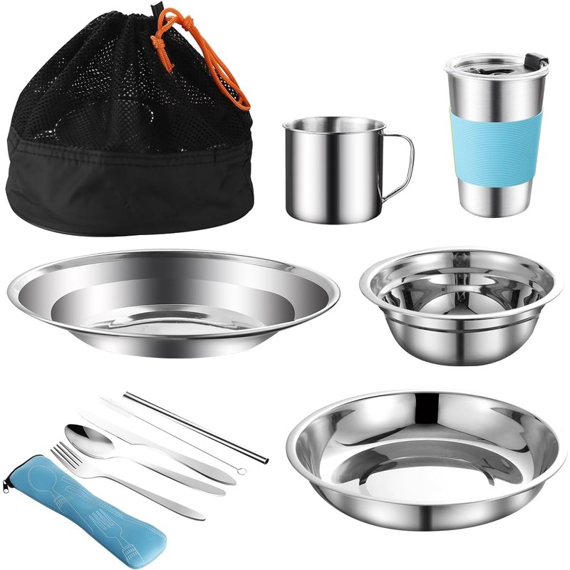 Outdoor Camping Cutlery Set Stainless Steel Tableware for 1-2 Person