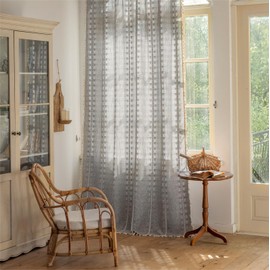 Sutuo Home Boho Curtains 84 inches Long for Living Room Dining Room Nursery, Light Filtering Farmhouse Chic Tassels Window Treatment Bohemian Embroidery Drape Decor, 1 Panel 52" W x 84" L, Black Gray
