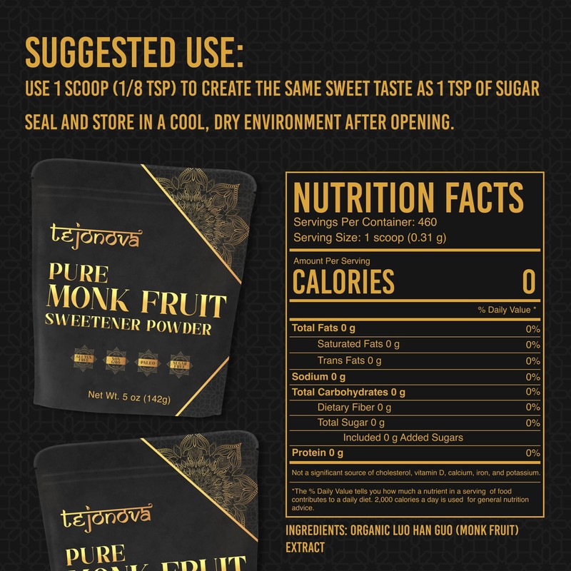 tejonova Monk Fruit Sweetener, 5 oz, Monk Fruit Extract Powder,