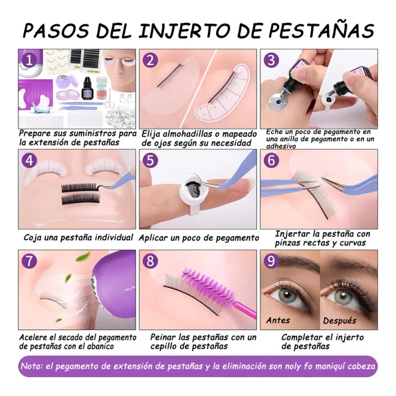 Kit de Extensiones de Pestañas con Herramientas, Curvatura D y