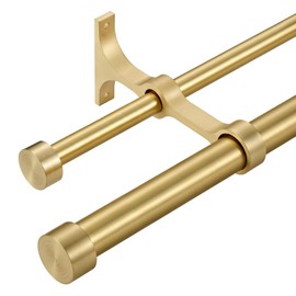 Lwiiom Double Curtain Rods with Aluminum End Cap and Full Surround Brackets,1"Front and 5/8" Back Rod,Adjustable between 140 to 164 Inches (11.5-13.5 Feet), Brass Double Window Drapery Rod