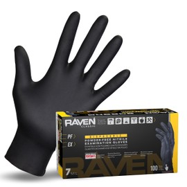 SAS Safety 66518 Raven Powder-Free Disposable Black Nitrile 7-Mil Gloves, Large, 100 Gloves by Weight
