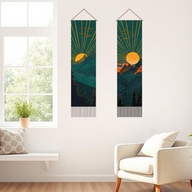 SUPERDANT Sunrise Sunset Tapestry Mountain Sun Wall Art Tapestry Natural Scenery Wall Blanket Long Tapestry Wall Hanging Pack of 2 Tapestries with Tassel for Living Room Bedroom Backdrop Decorations