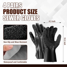 Teenyyou 4 Pairs Sewer Snake Gloves Non Slip and Reusable PVC Sewer Abrasion Resistant Drain Cleaning Waterproof Safety Plumbing Snake Gloves for Men Women Plumber Tools (Black,Regular)
