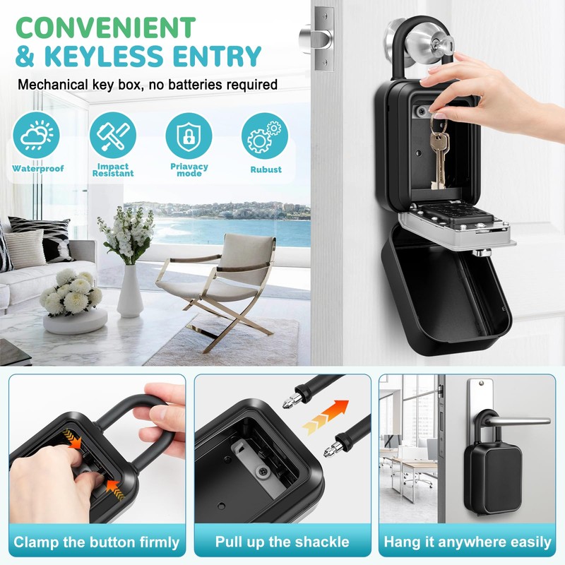 KTUEOV Key Safe with Number Code, 12 Digit Key Safe