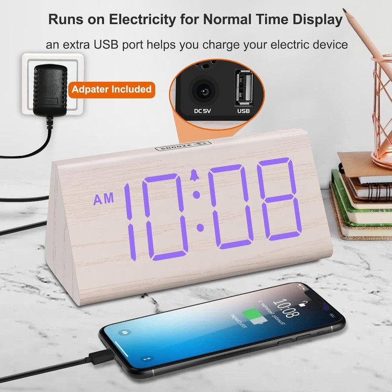 DreamSky Wooden Digital Alarm Clock for Bedroom - RGB Electric