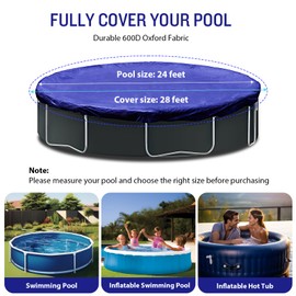 SUNLITAP 28Ft Heavy-Duty Round Pool Cover, Fit Pool Size 24 Ft, Superior Strength & Durability Round Winter Aboveground Pool Cover, Includes Winch and Cable for Easy Installation, Navy