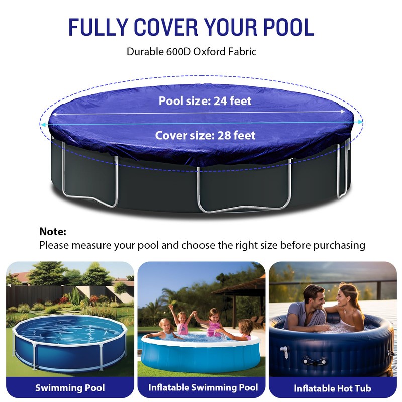 SUNLITAP 28Ft Heavy-Duty Round Pool Cover, Fit Pool Size 24