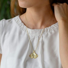 Materia Women's Gingko Leaf Jewellery Pendant 925 Silver Gold Rose Gold with Chain, Sterling Silver