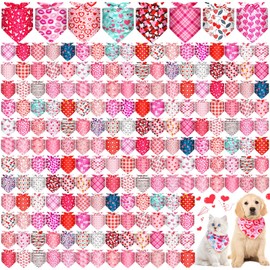 Shyyween 200 Pcs Valentine's Day Dog Bandana Bulk Heart Pet Scarf Adjustable Dog Kerchief Triangle Bibs Valentines Day Bandanas for Small and Medium Dogs Puppy Cat Costume Accessory Outfit