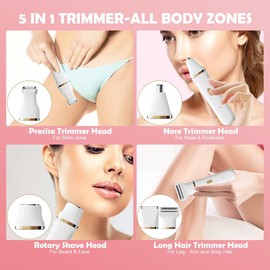 GIBOHOM Rasierer Damen, 5-in-1 Damenrasierer Elektrisch für Gesicht, Achseln, Beine, Arme und Bikinizone, Wiederaufladbarer Intimrasierer für Frauen, Nass/Trocken Bikini Trimmer, IPX7 Wasser, intimat