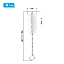 PATIKIL Strohhalm-Reinigungsbürsten-Set, 9,9 cm, 6 Stück, 2,5 cm Durchmesser, Edelstahl, Nylon, Rohr, Draht-Reinigungsbürste mit Haken für Laborglas, Flasche, Wasserflaschen, Gelb
