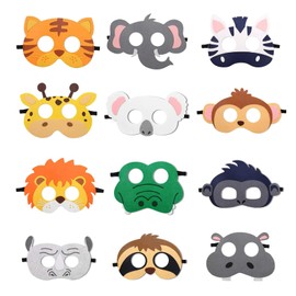 YiiiGoood Animal Masks for Children Pack of 12 Animal Felt Masks Animal Masks Photo Accessories Jungle Birthday Decoration Safari Party Birthday Decoration Children's Birthday Decoration