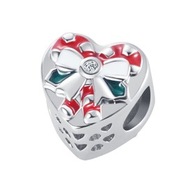 QeenseKc Sparkling Candy Cane Cute Bow tie Charm European Bracelet Christmas Gift for Women