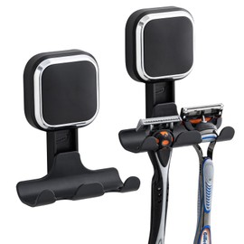 TAILI Suction Cup Razor Holder for Shower Wall 2 Pack, Versatile Suction Cup Hooks for Razor, Towel, Loofah, Squeegee, Cell Phone, Removable Damage-Free Hanging Shower Hook, Shaver Holder, Black