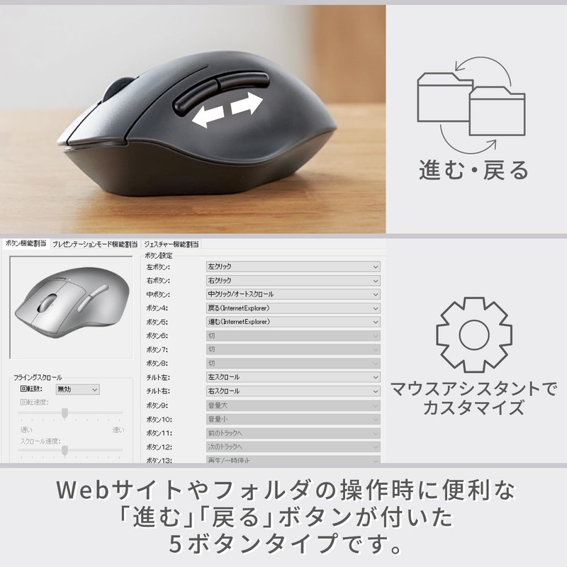 Elecom M-SH20DBSKBK Wireless Mouse, SHELLPHA Wireless Mouse, 2.4 GHz, Silent,