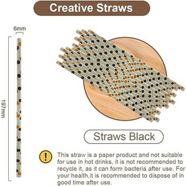 EXPECTRO Paper Straws 25pcs, Drinking Straws Bio Degradable Drinking Paper Straws Wedding Party, Party Straws, Restaurant, Juice Drinking Straws (White with Orange & Black Dots)