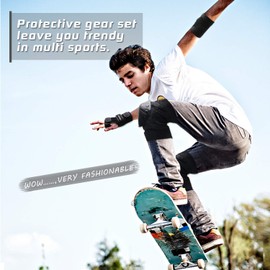 Knee Pads Elbow Pads Skateboard Pads Youth Wrist Guards Protective Gear Set for Skateboarding Roller Skating Inline Skate Cycling Bike BMX Bicycle 6pcs  (Black, X-Large)