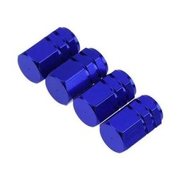 4X Blue Valve Caps Wheel Tyre Tire Stems Air Dust Cover Screw Car Truck Bike