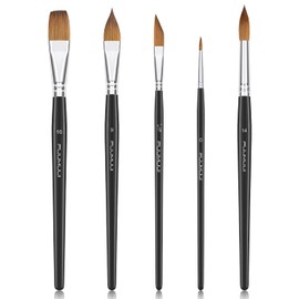 Sable Watercolour Brushes 5PCS Professional Superior Kolinsky Paint Brushes for Artists Round Pointed Oval Wash for Watercolour Acrylics Gouache Inks Painting