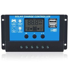Gdcreestar Solar Charge Controller USB 12V / 24V Auto 10A Solar Panel Battery Controller 10Amp PWM Solar Regulator with Dual USB LCD fit for Small Solar System