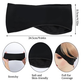 Heliltd Fleece Ear Warmers Headband for Men Women Ski Headbands Black Fingerless Mittens Winter Ear Muffs and Fingerless Gloves Set for Cold Weather Running Cycling