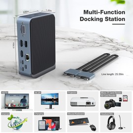 15-in-1 USB C Docking Station, USB C Dock for MacBook Pro/Air, Multiport Hub Triple Monitor via VGA/2 x HDMI, 100W PD Laptop Dock for HP, Dell (USB-A/C 3.0 5GBPS, RJ45 Ethernet, Audio & Mic, SD/TF)