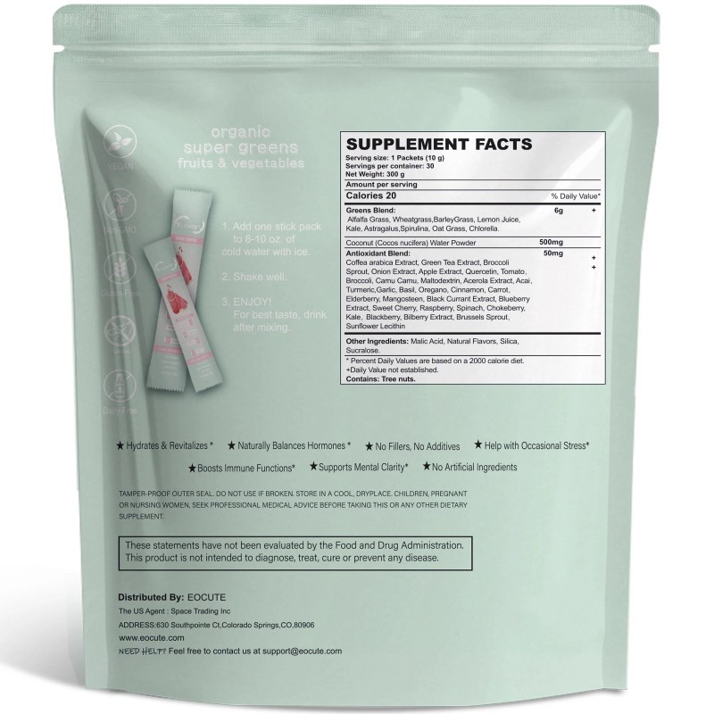 EOCUTE Super GREEN Powder Bloating Relief Gut Health & More