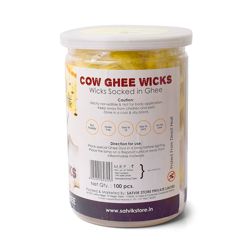 SATVIK Pack of 100 Pure Cow Ghee Wicks for Puja